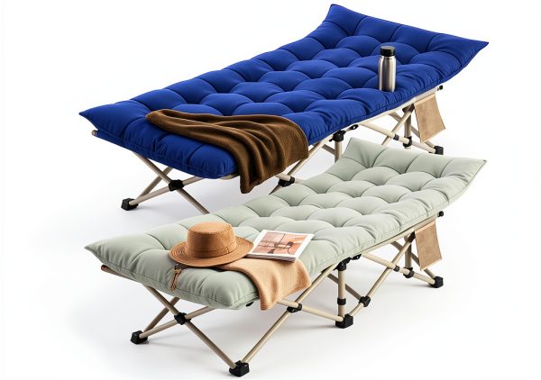 LUCKPRO Camping Cot Gold Frame Gray Pad Comfortable Durable-0