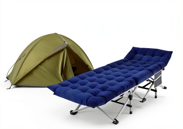 LUCKPRO Camping Cot Gold Frame Gray Pad Comfortable Durable-1