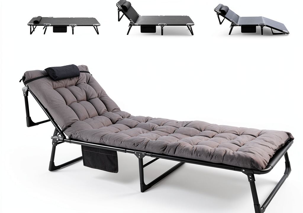 FozsKeylf Camping Cot unfolded on grassy campsite showing quick setup process