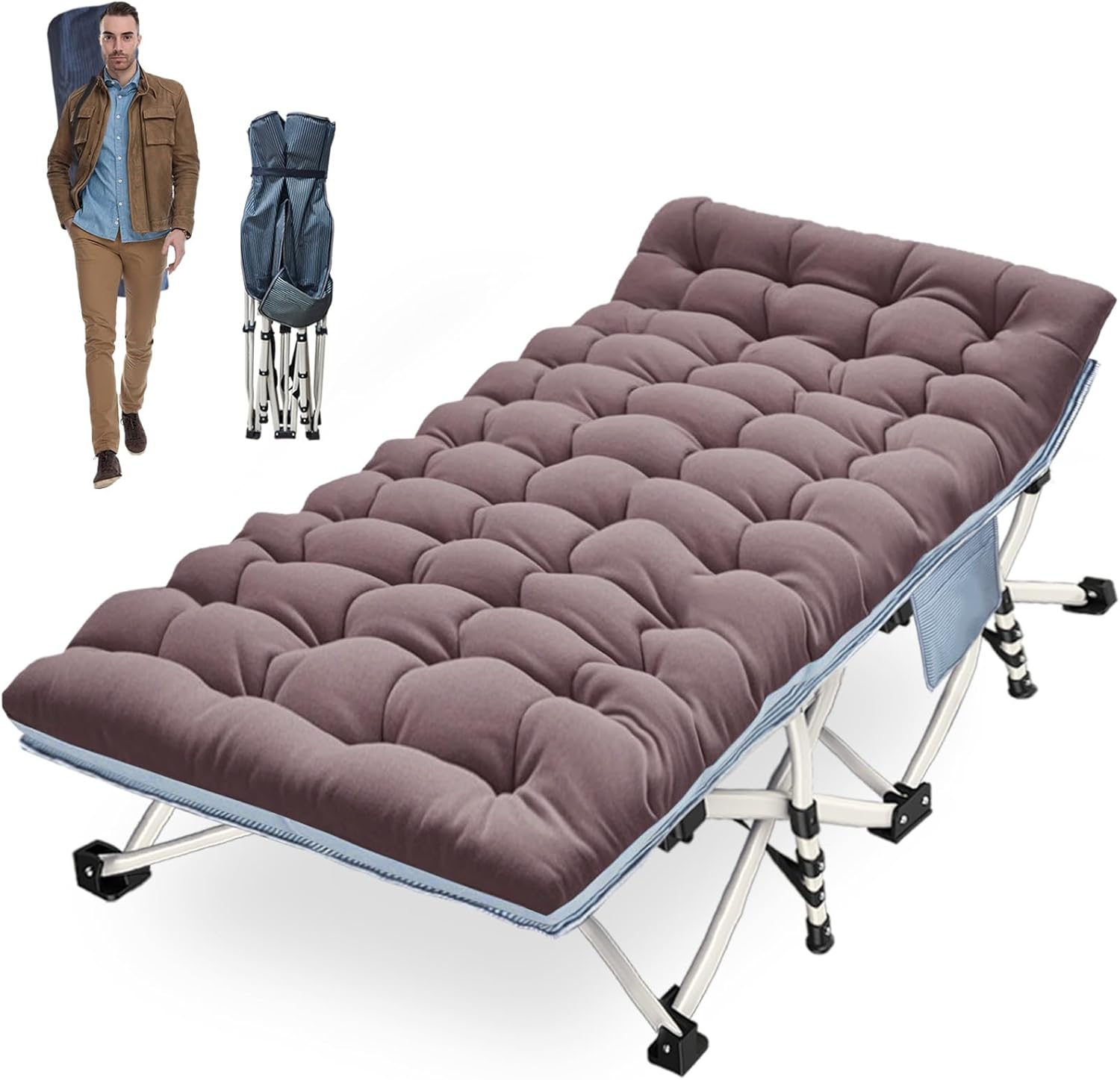 COLMERD XXL camping cot unfolded in a camping scene